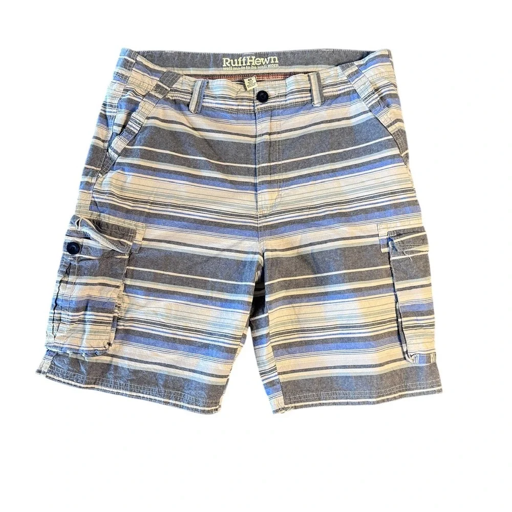 RuffHewn Mens Blue Striped Cotton Cargo Shorts Size‎ 40 Horizontal Stripe Casual